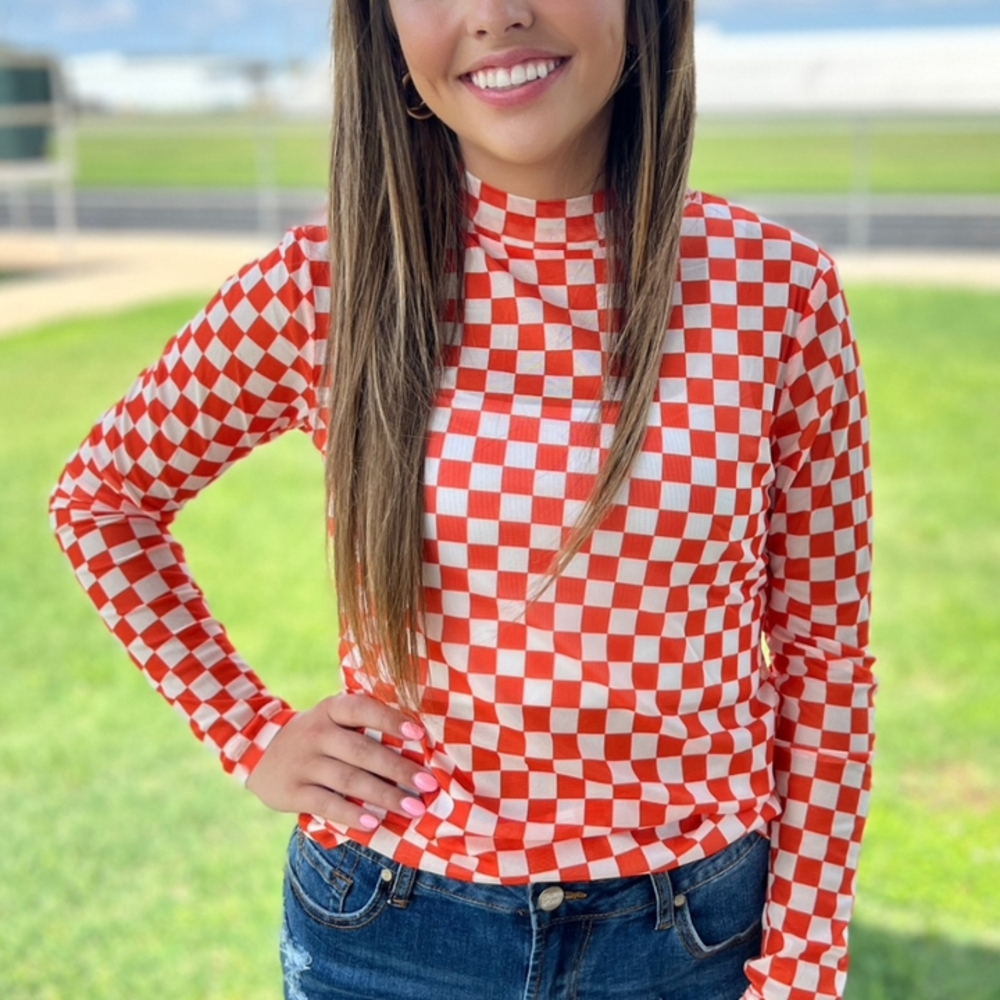 Orange Checkered Women's Top
